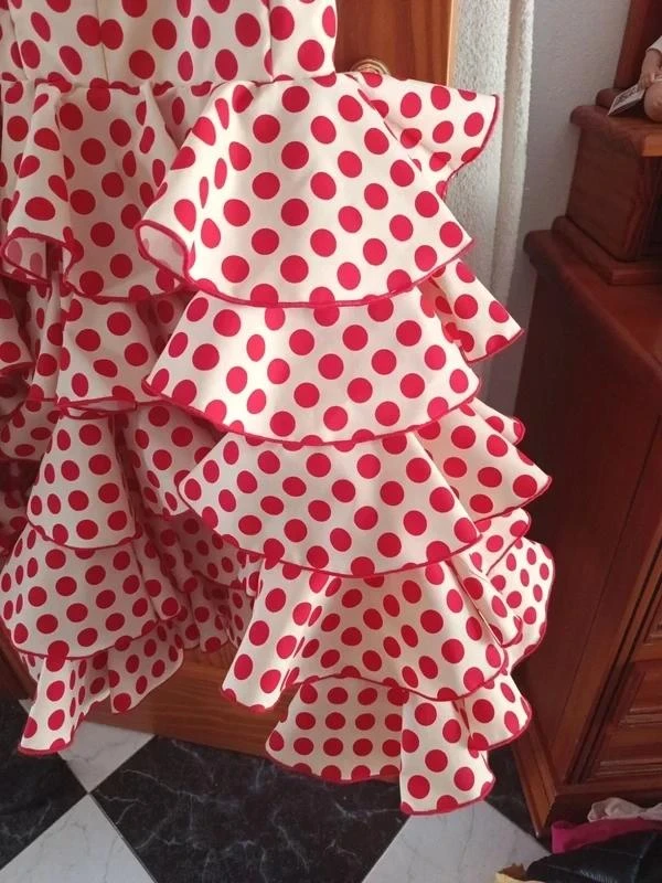 Handgemaakte Flamenca/Gitana pak - Wit en Rood – photo 3
